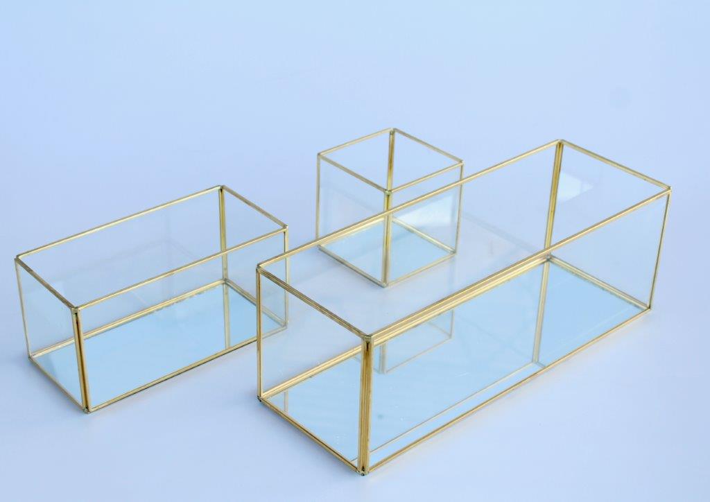 Set Of 3 Gold Edge Glass Containers